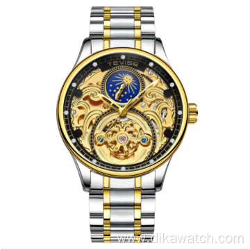 Swiss Tevise T820A explosion type waterproof hollow mechanical watch moon phase tourbillon casual men's watch